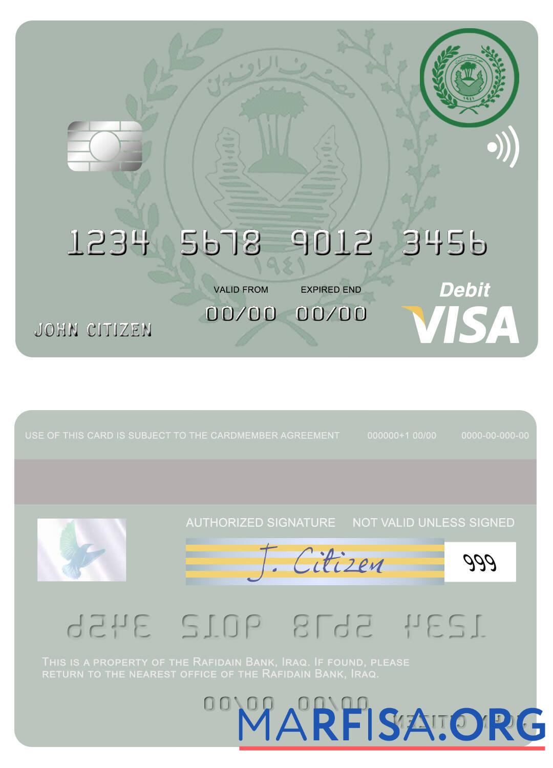 Downloadable Iraq Rafidian Bank visa debit card template